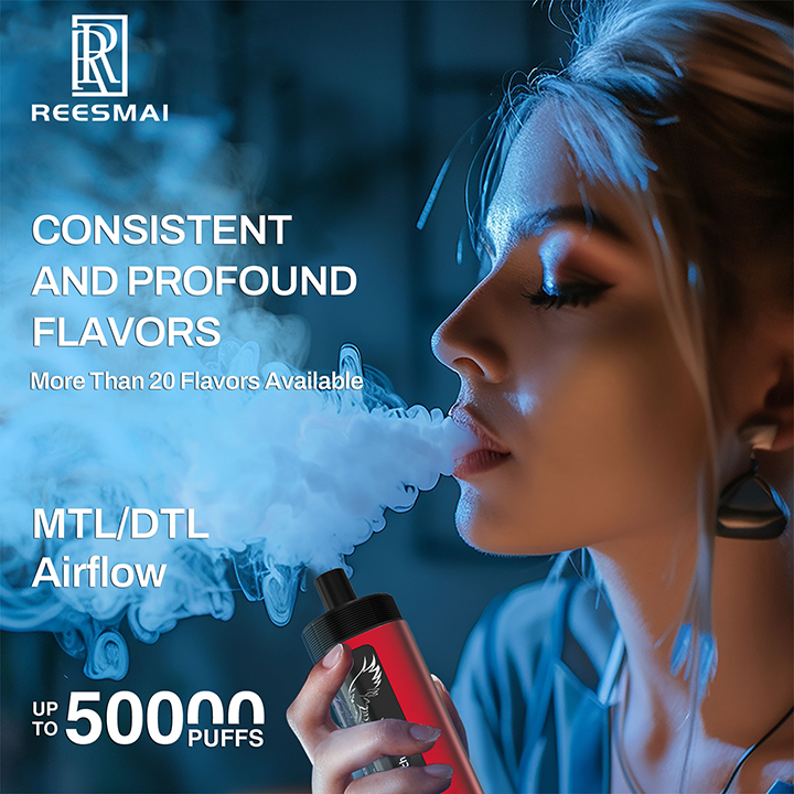 Reesmai Subox disposable vape: 50000 puffs, 20+ flavors, boost/normal mode, leak proof. Contains nicotine.